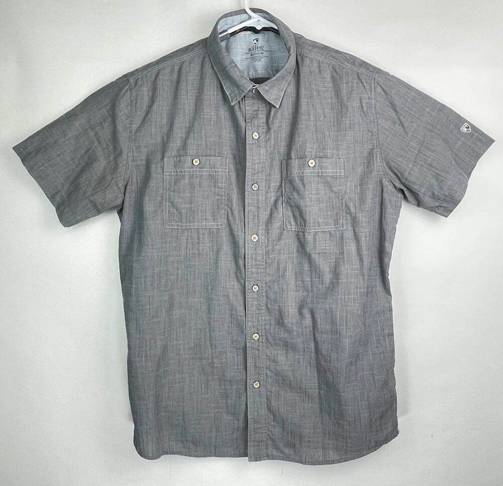 Kuhl Karib Shirt Mens Medium Gray Short Sleeve Button Up Lightweight 7259